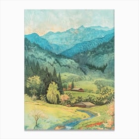 Kiso Valley Japan 1 Retro Illustration Canvas Print