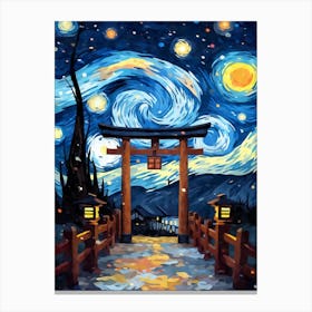 Aesthetic Japanese Shinto Shrine Torii Gate Starry Night Canvas Print