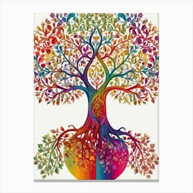 Default Stylized Tree Of Life In Bright Rainbow Colors On A Wh 0 Canvas Print