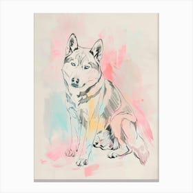Husky Dog Pastel Line Watercolour Illustration  2 Canvas Print