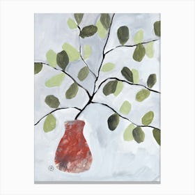 Eucalytpus - painting hand painted gray green plant neutral vertical living room Canvas Print