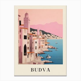 Budva Montenegro 1 Vintage Pink Travel Illustration Poster Canvas Print