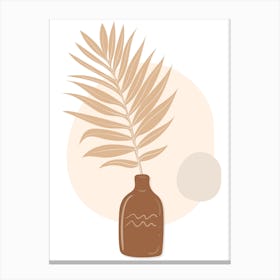 Palm Tree In A Vase Beige Boho Botanical Canvas Print
