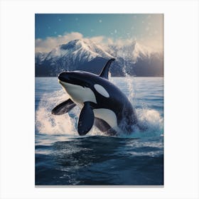Realistic Orca Whale Icy Mountain Photography Style 2 Canvas Print