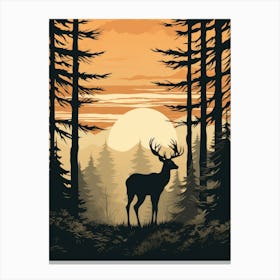 Deer Silhouette In The Forest Canvas Print