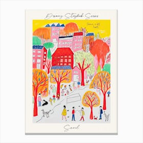 Poster Of Seoul, Dreamy Storybook Illustration 4 Canvas Print