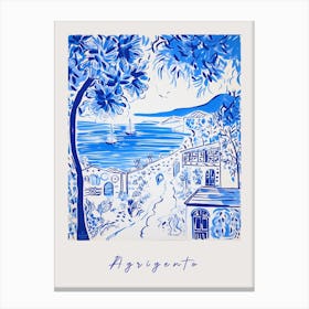 Agrigento Italy Blue Drawing Poster Canvas Print