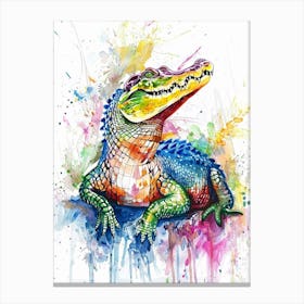 Crocodile Colourful Watercolour 1 Canvas Print