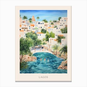 Swimming In Lagos Portugal 2 Watercolour Poster Canvas Print