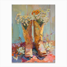 Cowboy Boots And Wildflowers Yarrow Canvas Print