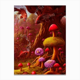 Red Mushroom Fish in the Water Canvas Print