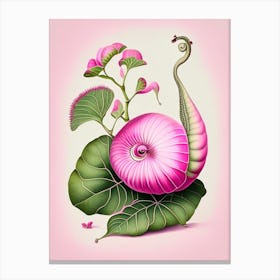 Snail With Pink Background Botanical Canvas Print