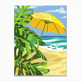 Yellow Umbrella On The Beach Canvas Print