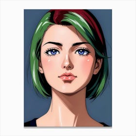 Anime Girl With Green Hair 3 Canvas Print