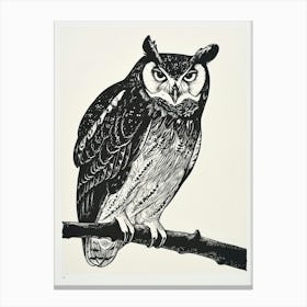 Philipine Eagle Owl Linocut Blockprint 1 Canvas Print