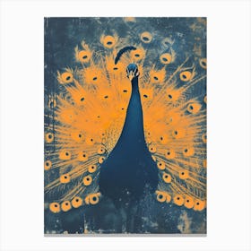 Blue & Orange Peacock Vintage Portrait Canvas Print