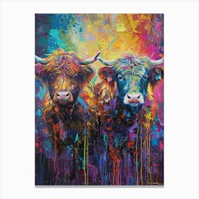Hairy Cow Colourful Paint Splash 1 Canvas Print