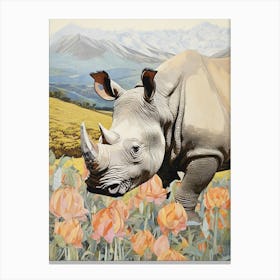 Rhino With Flowers & Plants 3 Canvas Print