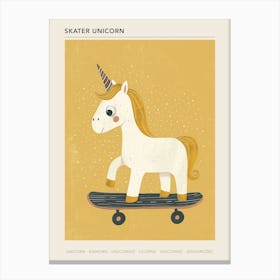 Unicorn On A Skateboard Mustard Muted Pastels 1 Poster Canvas Print