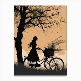 Silhouette Of A Girl Riding A Bicycle Canvas Print