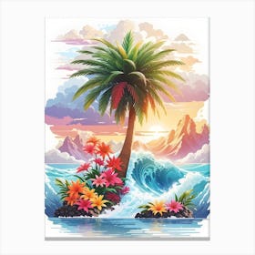 Palm Tree On The Beach Canvas Print