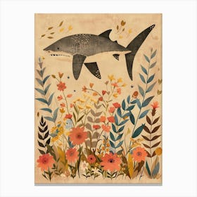 Muted Pastel Cute Shark With Flowers Illustration 2 Canvas Print