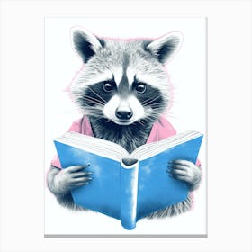 Pink Raccoon Reading A Blue Book 2 Canvas Print