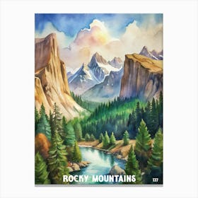 Rocky Mountain National Park Watercolor Painting Canvas Print