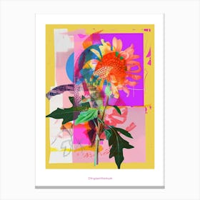 Chrysanthemum 3 Neon Flower Collage Poster Canvas Print