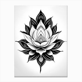 Lotus Flower, Symbol, Third Eye Simple Black & White Illustration 4 Canvas Print