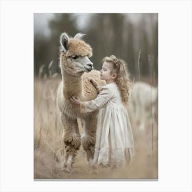 Little Girl Hugging An Alpaca Canvas Print