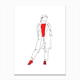 Minimalist Line Art Woman In A Red Coat Canvas Print