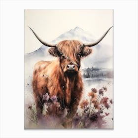 Highland Cow Under The Cloudy Sky 1 Canvas Print