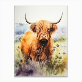Smudged Highland Cow Watercolour Painting Canvas Print