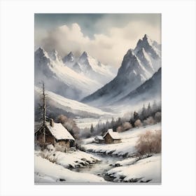 Vintage Muted Winter Mountain Landscape (9) Canvas Print