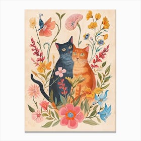 Folksy Floral Animal Drawing Cat 11 Canvas Print