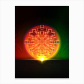 Neon Geometric Glyph in Watermelon Green and Red on Black n.0131 Canvas Print