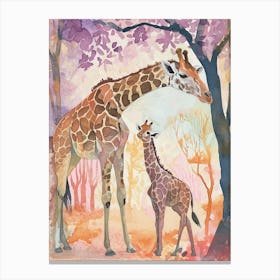 Giraffe & Calf Watercolour Style Canvas Print