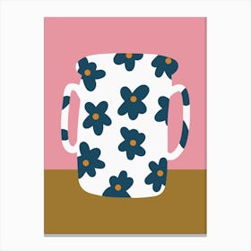 Mug With Flowers On Pink Canvas Print