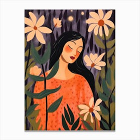 Woman With Autumnal Flowers Moonflower 1 Canvas Print