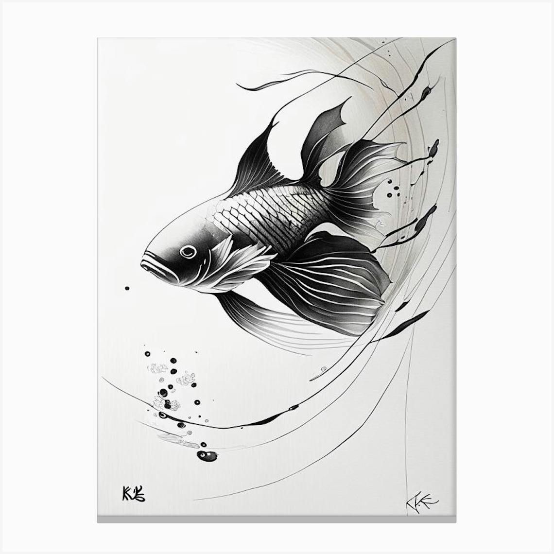 Kin Ki Bekko 1, Koi Fish Minimal Line Drawing Art Print by Koi Classics - Fy