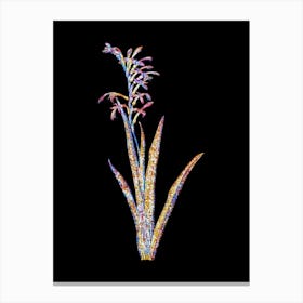 Stained Glass Antholyza Aethiopica Mosaic Botanical Illustration on Black Canvas Print