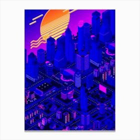 Isometric Cityscape - synthwave neon poster Canvas Print