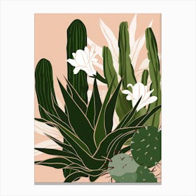 Cactus And Flowers Canvas Print