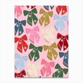 Christmas Bows Coquette Pink Canvas Print