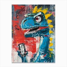 Abstract Graffiti Style Dinosaur On A Smart Phone 1 Canvas Print
