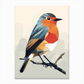 Colourful Geometric Bird European Robin 3 Canvas Print