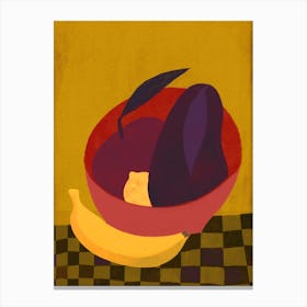 Fruits Bowl And Banana On Kitchen Table Still Life Canvas Print