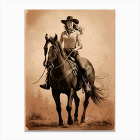 Cowgirl On Horse Vintage Poster 11 Canvas Print