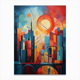 New York City V, Avant Garde Modern Abstract Vibrant Painting in Cubism Style Canvas Print